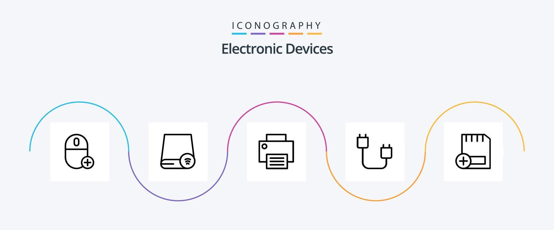 paquete de iconos de la línea 5 de dispositivos que incluye dispositivos. ordenadores. artilugio. impresora. artilugio vector