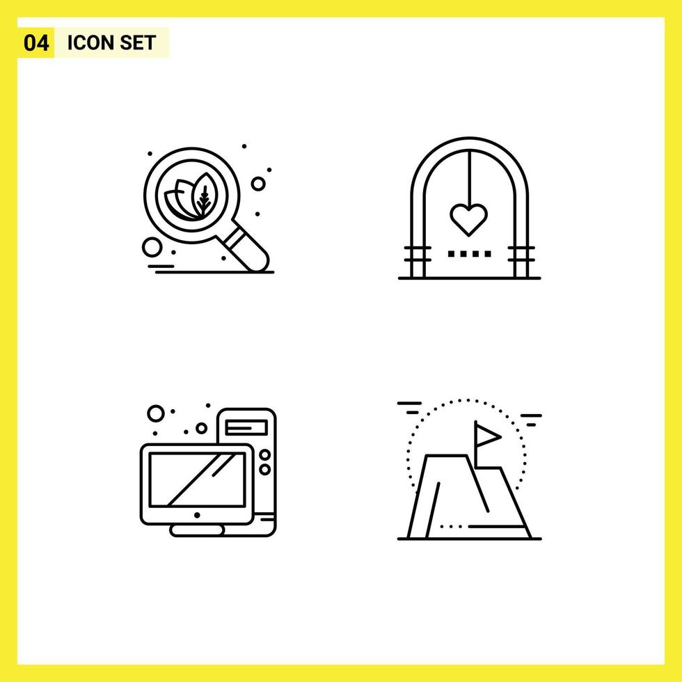 Modern Set of 4 Filledline Flat Colors Pictograph of organic desktop arch marriage monitor Editable Vector Design Elements