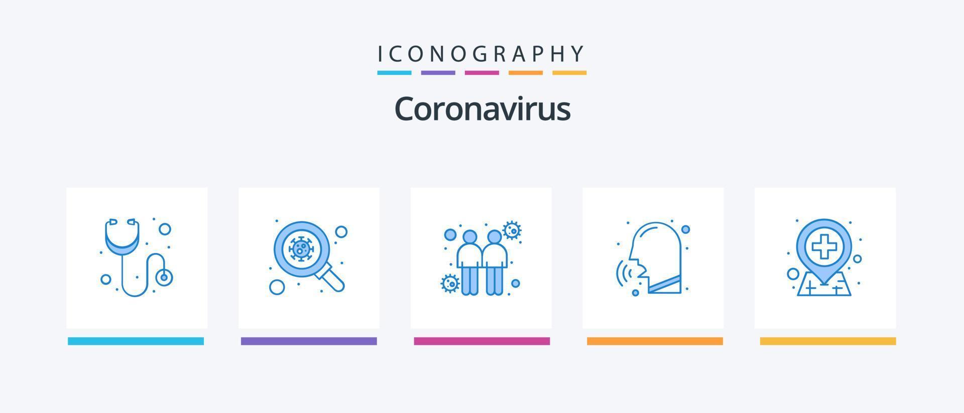 Coronavirus Blue 5 Icon Pack Including location. fever. spread. cough. nose. Creative Icons Design vector