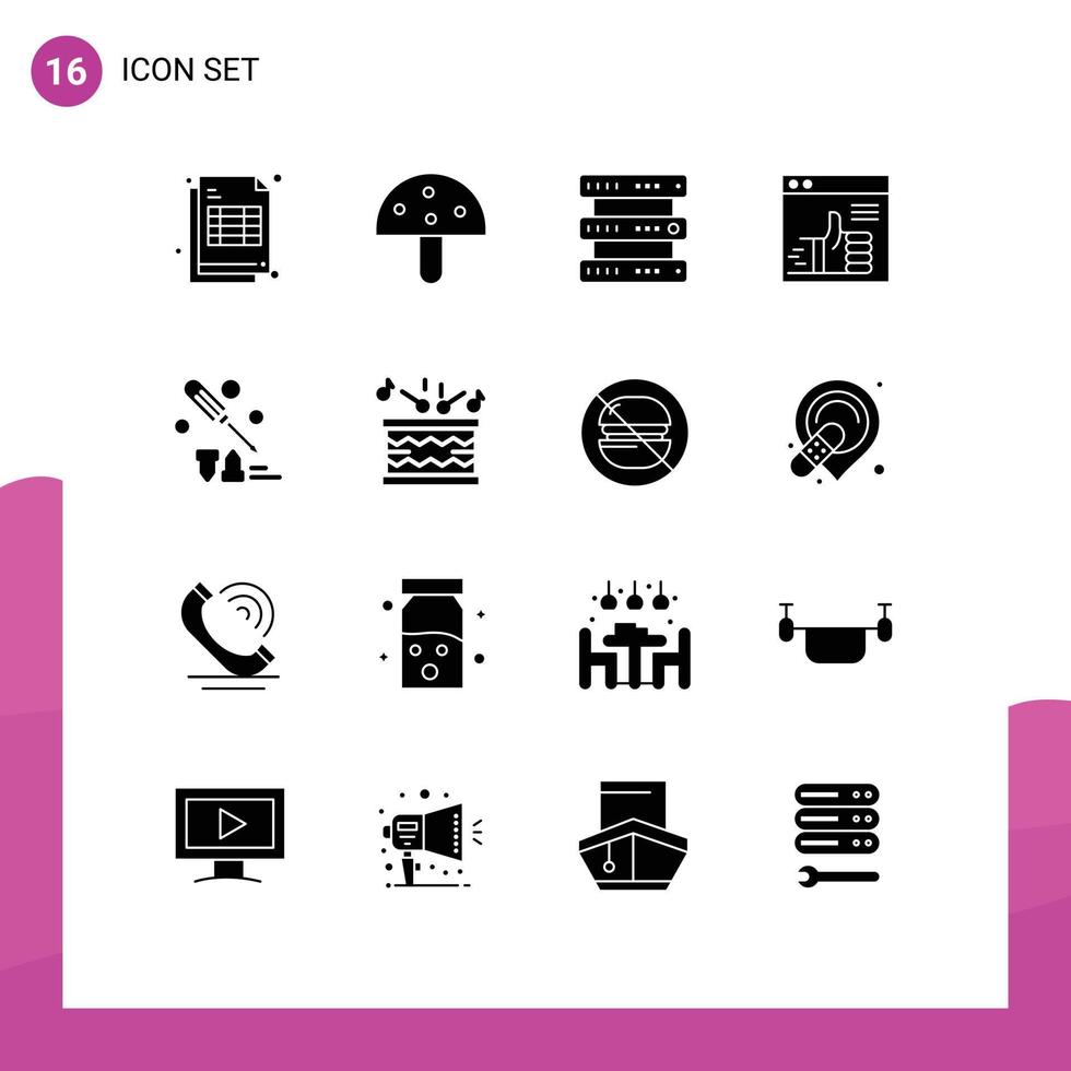 User Interface Pack of 16 Basic Solid Glyphs of web up vegetable thumbs storage Editable Vector Design Elements