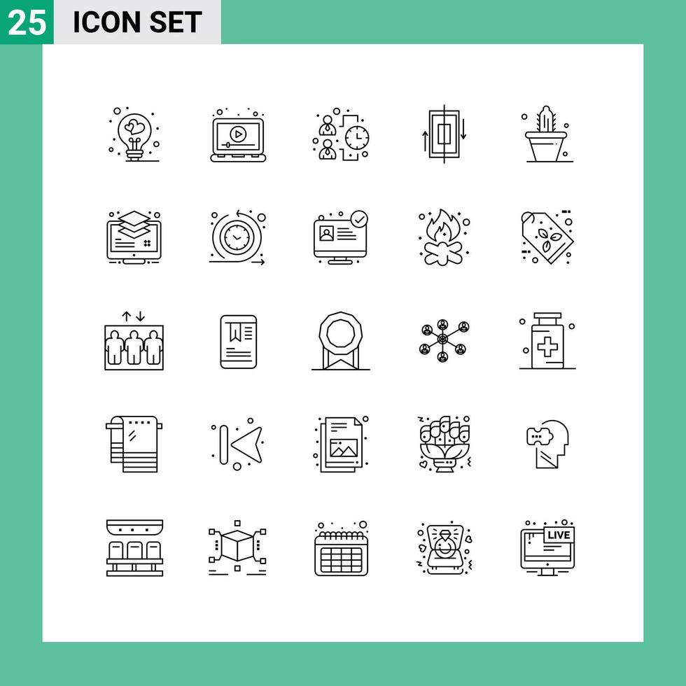 25 Universal Line Signs Symbols of smartphone data video synchronization work Editable Vector Design Elements