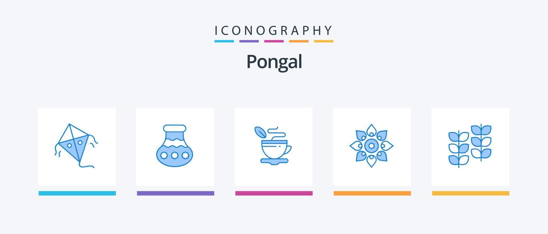 Pongal Blue 5 Icon Pack Including holi. diwali. tea . decoration. celebrate. Creative Icons Design vector
