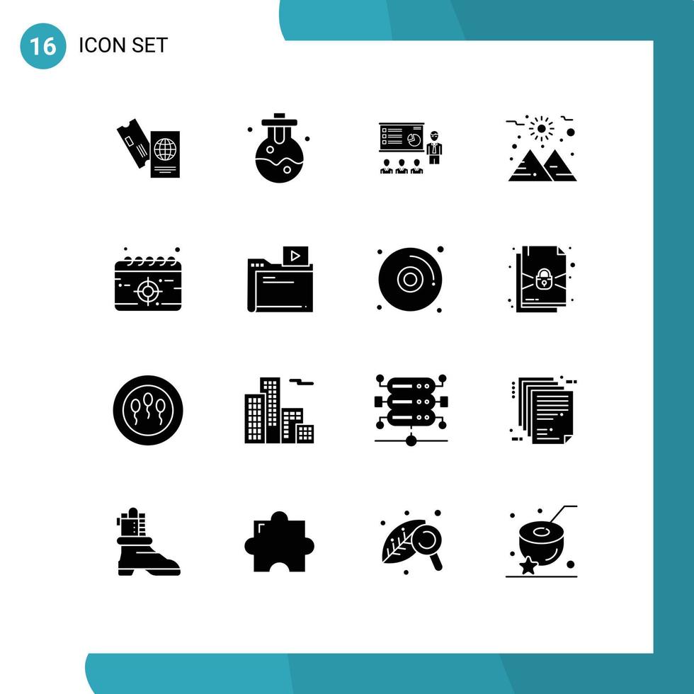 Pictogram Set of 16 Simple Solid Glyphs of sun planet presentation statistics marketing Editable Vector Design Elements