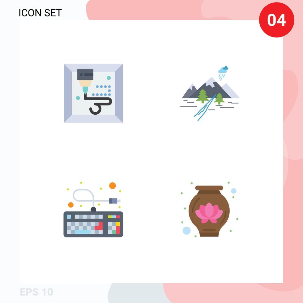 Mobile Interface Flat Icon Set of 4 Pictograms of machine hardware hill mountain pot Editable Vector Design Elements