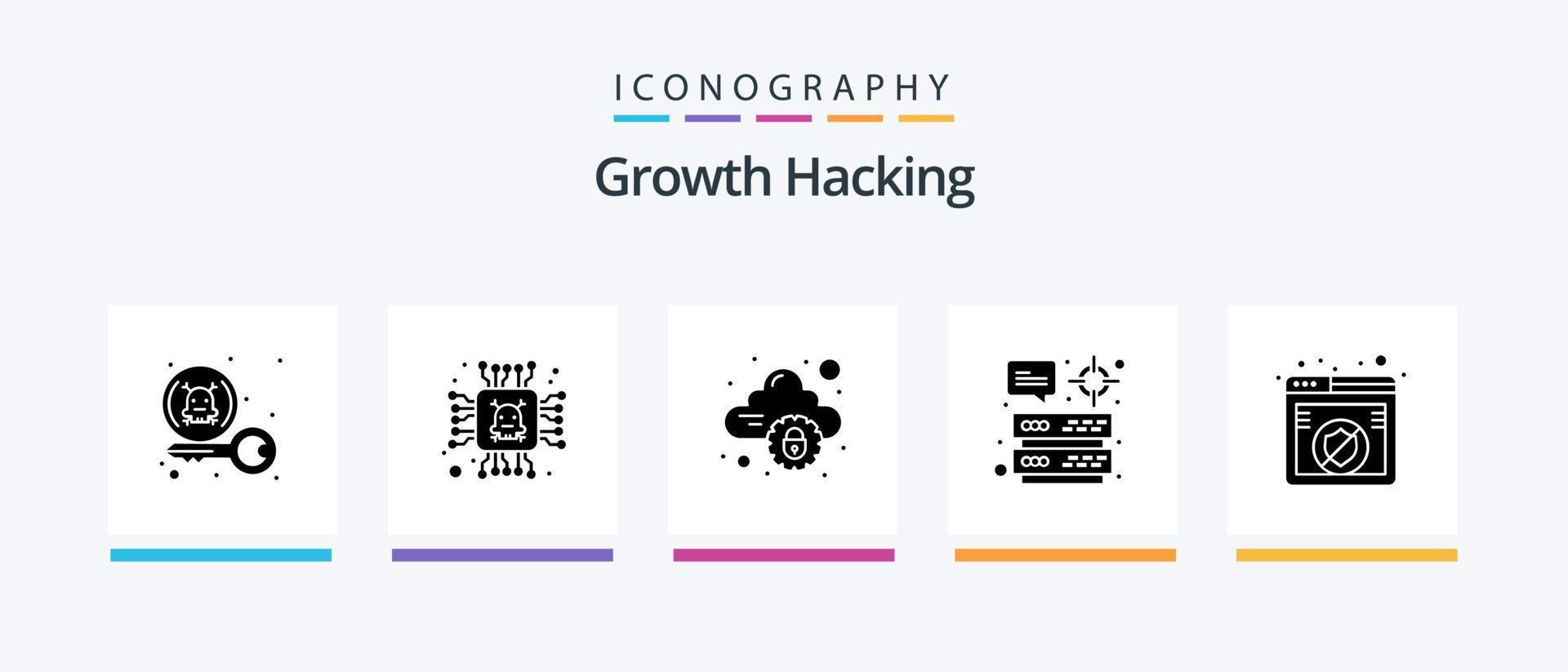Hacking Glyph 5 Icon Pack Including page. storage. exclamation. server. internet. Creative Icons Design vector