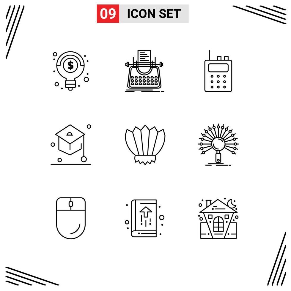 Set of 9 Vector Outlines on Grid for flippers diving communication student graduation Editable Vector Design Elements