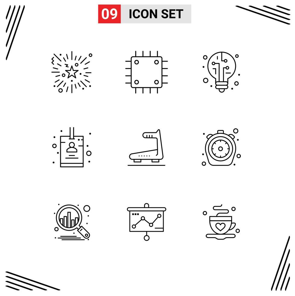 Pack of 9 Modern Outlines Signs and Symbols for Web Print Media such as track machine hardware id badge Editable Vector Design Elements