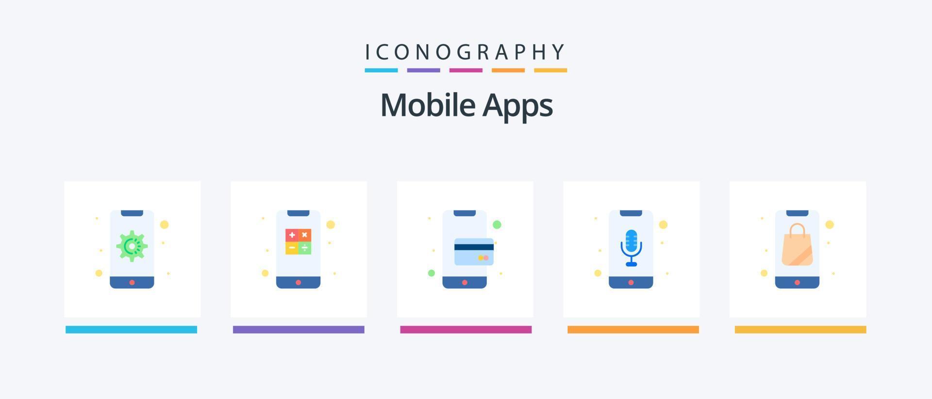 Mobile Apps Flat 5 Icon Pack Including plain. phone recorder. interaction. mobile recorder. phone. Creative Icons Design vector