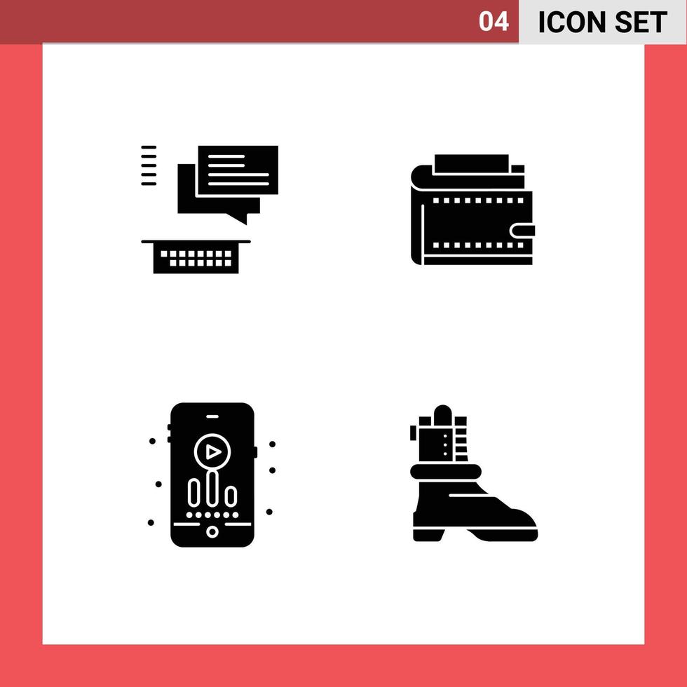 Set of 4 Modern UI Icons Symbols Signs for chat purse support finance hobbies Editable Vector Design Elements