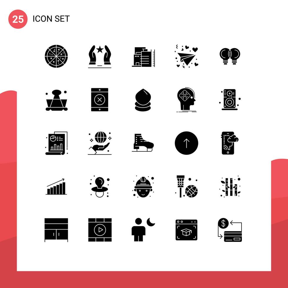 25 User Interface Solid Glyph Pack of modern Signs and Symbols of thinking innovation construction idea love Editable Vector Design Elements