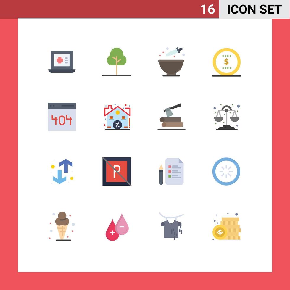 Pack of 16 Modern Flat Colors Signs and Symbols for Web Print Media such as user interface cooking communication dollar Editable Pack of Creative Vector Design Elements