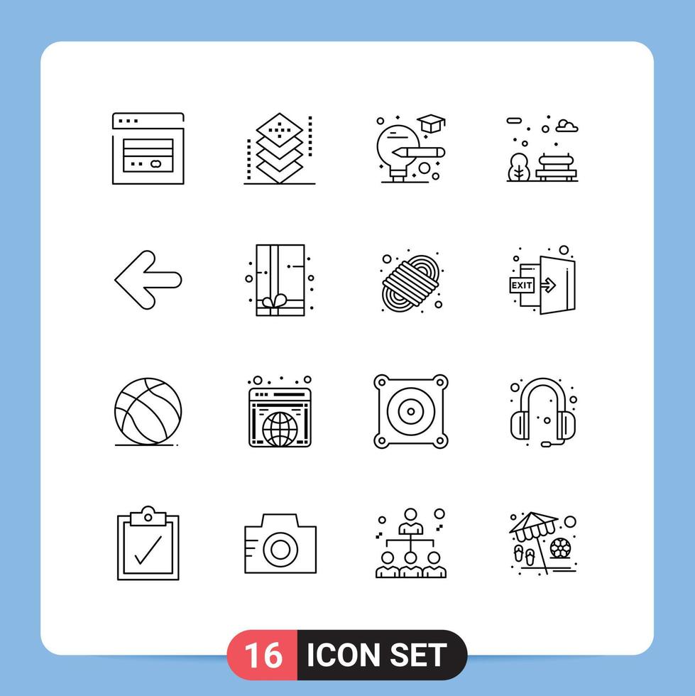 Set of 16 Vector Outlines on Grid for back arrow programing garden bench Editable Vector Design Elements