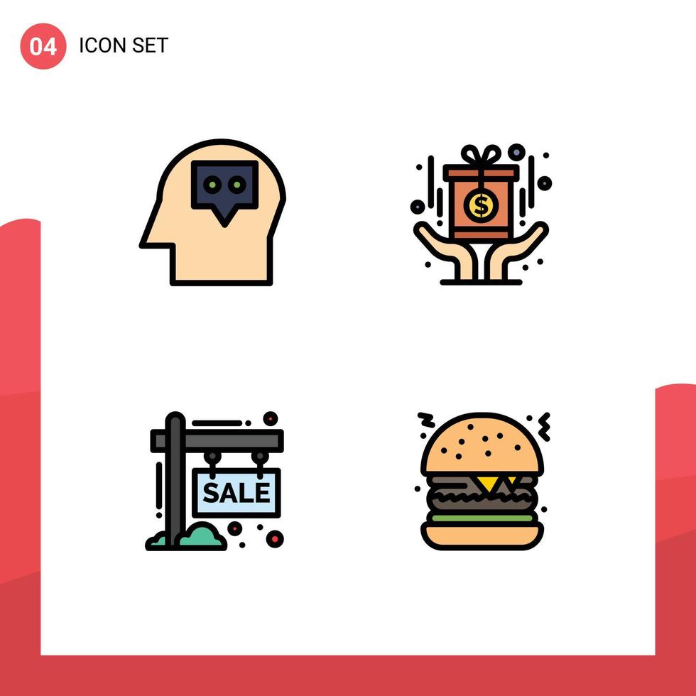 User Interface Pack of 4 Basic Filledline Flat Colors of head sale award fund season Editable Vector Design Elements