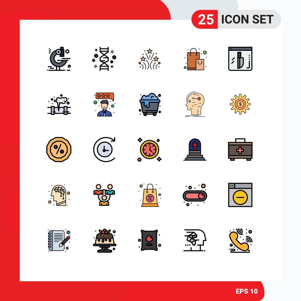 Set of 25 Modern UI Icons Symbols Signs for investigation offer fire shopping bag Editable Vector Design Elements