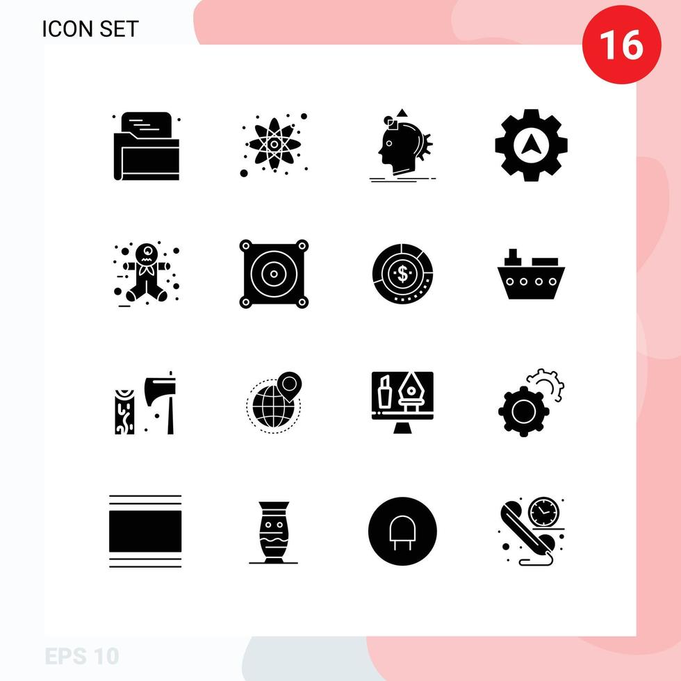 Mobile Interface Solid Glyph Set of 16 Pictograms of halloween scary ginger imaginative gear navigation Editable Vector Design Elements