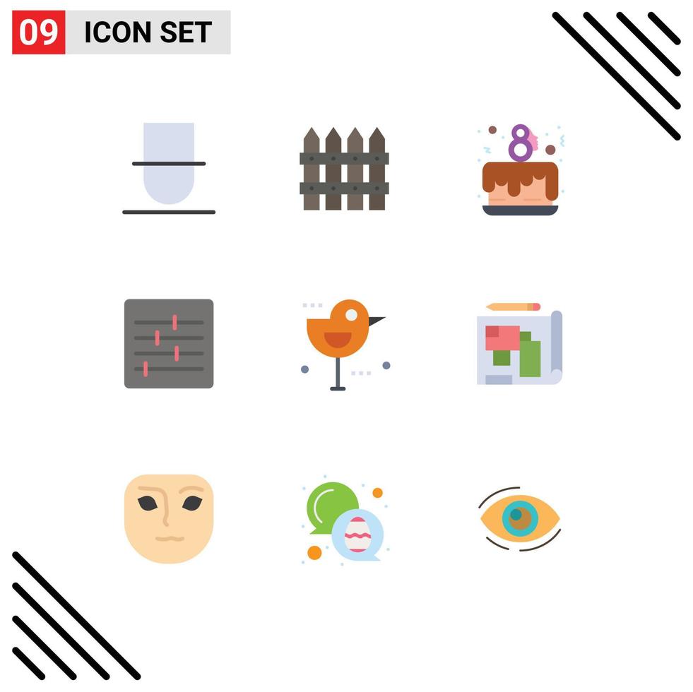 Universal Icon Symbols Group of 9 Modern Flat Colors of sparrow autumn cake party options control Editable Vector Design Elements