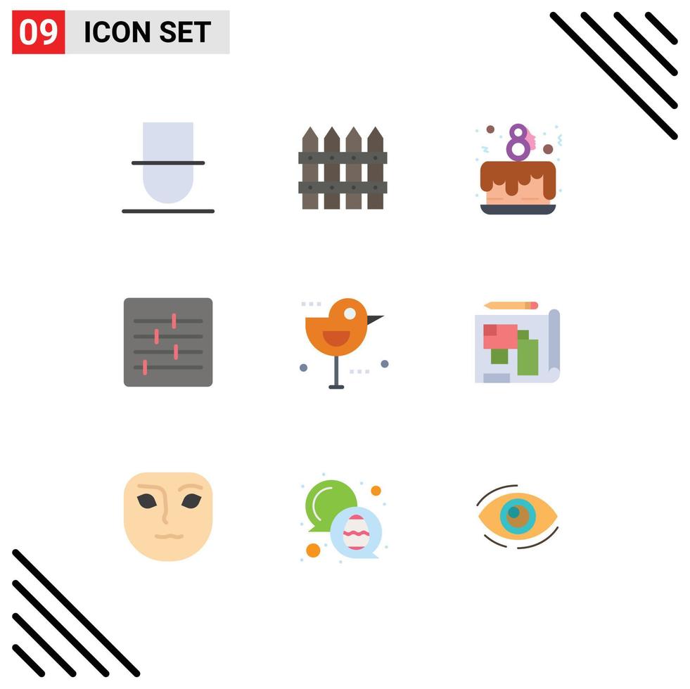 símbolos de iconos universales grupo de 9 colores planos modernos de opciones de fiesta de pastel de otoño gorrión control elementos de diseño vectorial editables vector