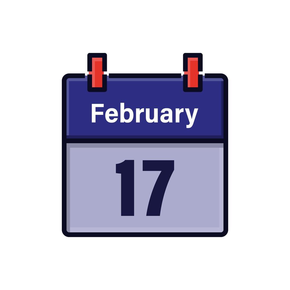 17 de febrero, icono de calendario. día del mes. hora de la cita de la reunión. fecha del programa del evento. ilustración vectorial plana. vector