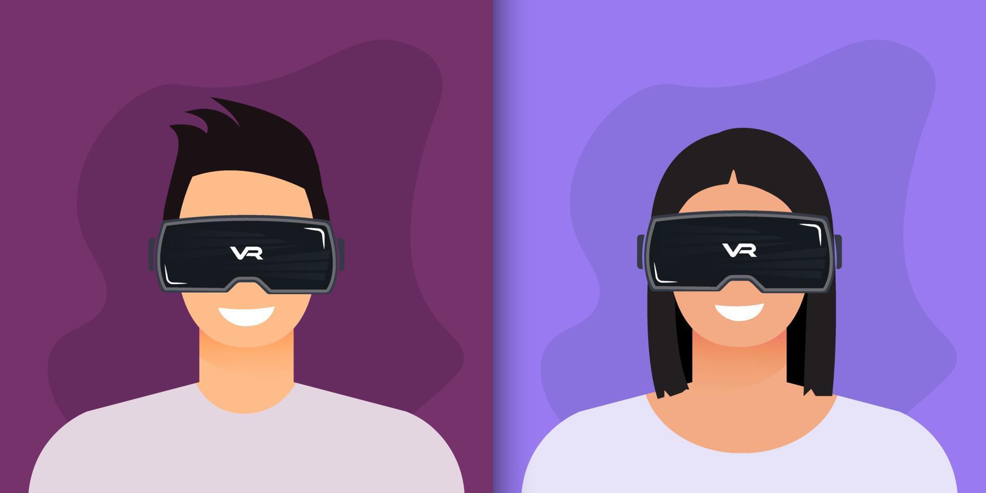 alegre feliz mujer y hombre con gafas vr. metaverso tecnología futurista del mundo cibernético. ilustración vectorial aislada vector