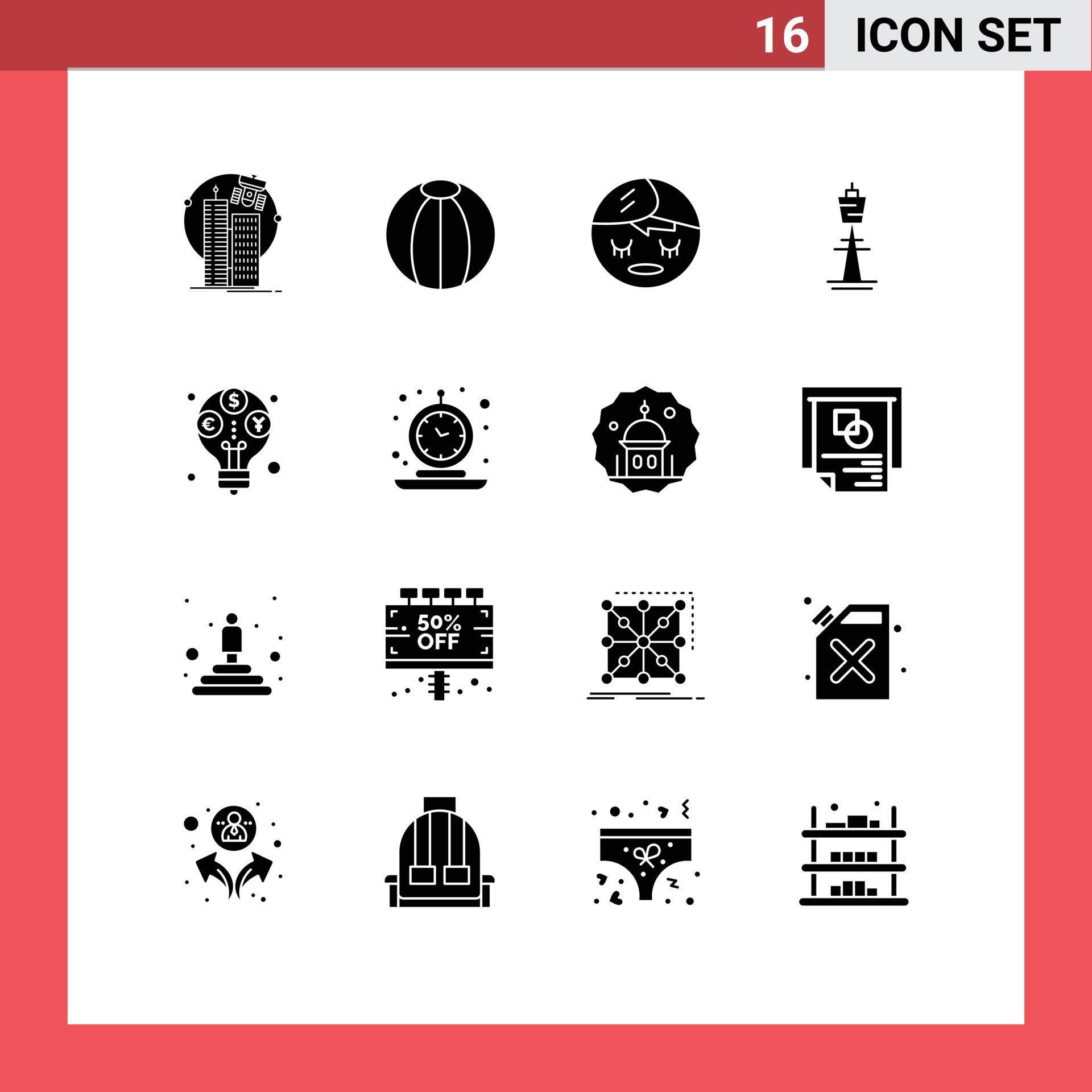 Group of 16 Solid Glyphs Signs and Symbols for tv tower sydney toy building australia Editable Vector Design Elements Free Vector