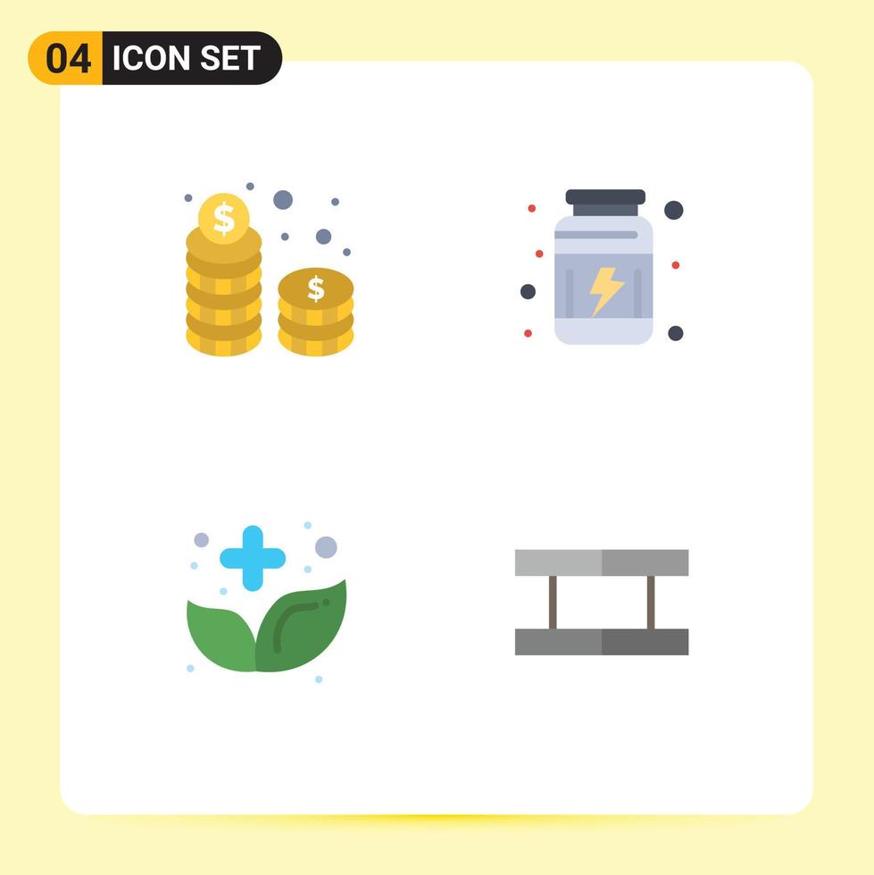 Modern Set of 4 Flat Icons Pictograph of coins alternative cash proteins herb Editable Vector Design Elements