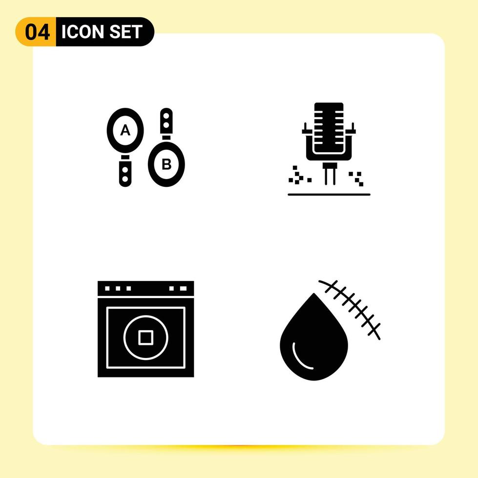 4 Thematic Vector Solid Glyphs and Editable Symbols of research ui computing professional web Editable Vector Design Elements