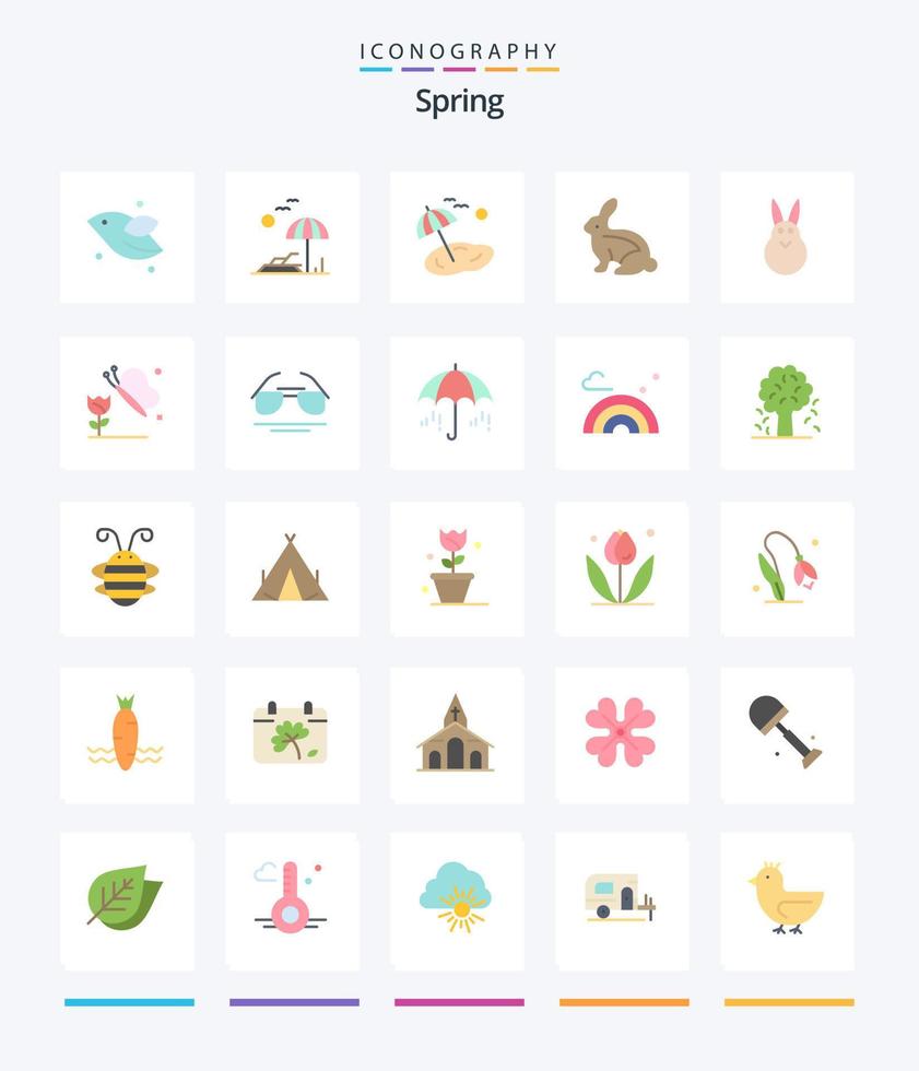 paquete de iconos planos de primavera creativa 25 como vista. galones conejito. mariposa. mariposa y flor vector