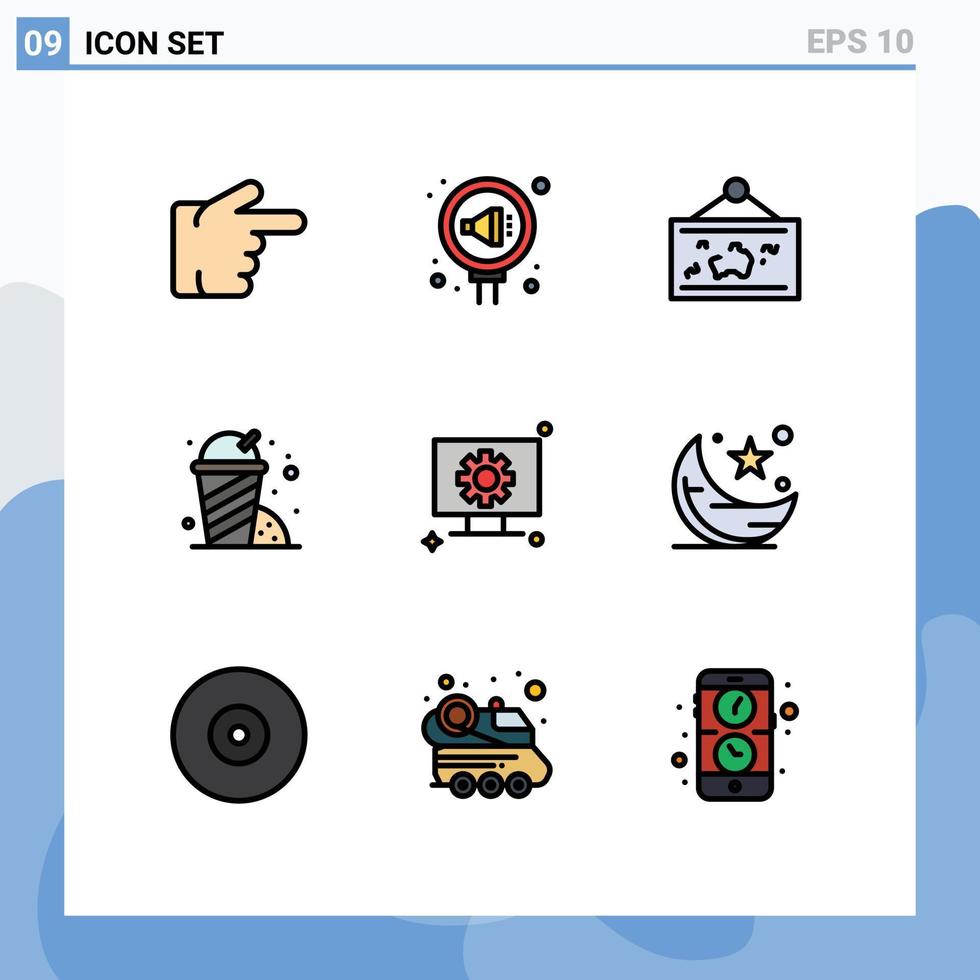 Pictogram Set of 9 Simple Filledline Flat Colors of hardware garden frame park picture Editable Vector Design Elements