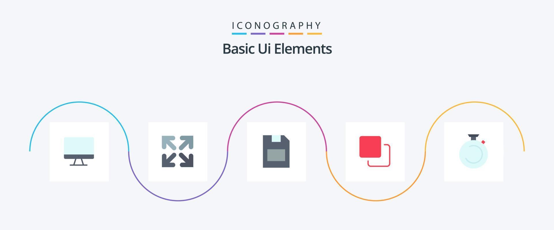 Basic Ui Elements Flat 5 Icon Pack Including stopwatch. camposs. memory card. stack. media vector