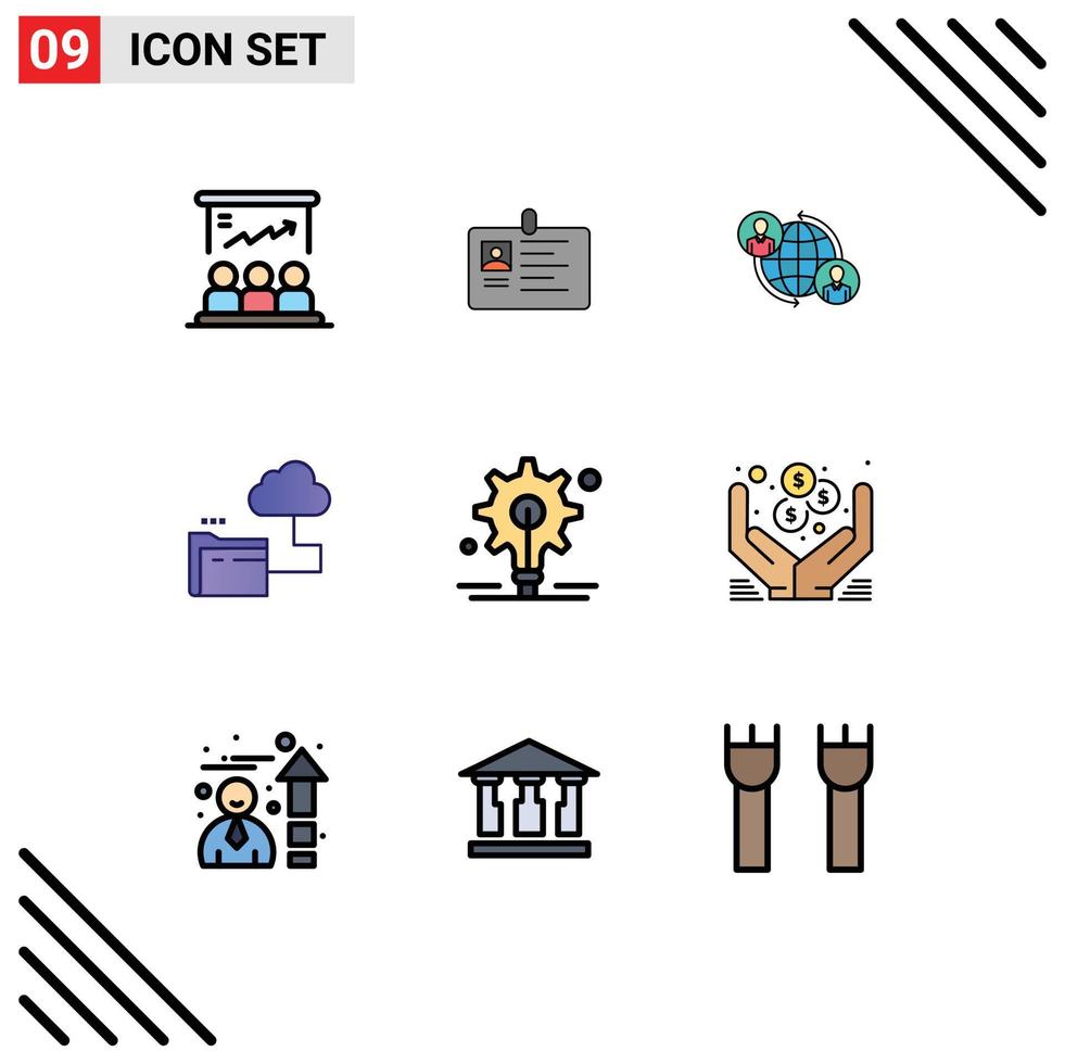 Mobile Interface Filledline Flat Color Set of 9 Pictograms of cloud internet id user connected Editable Vector Design Elements