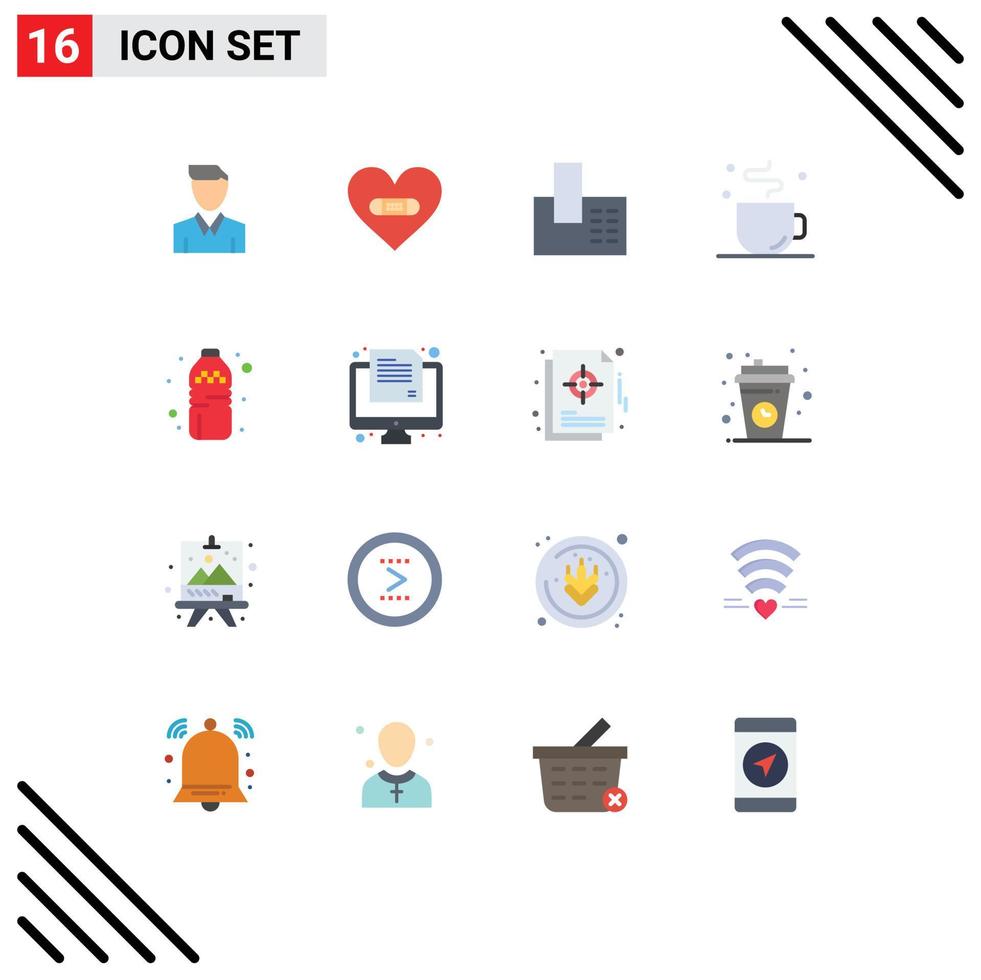 Flat Color Pack of 16 Universal Symbols of time coffee love break home Editable Pack of Creative Vector Design Elements