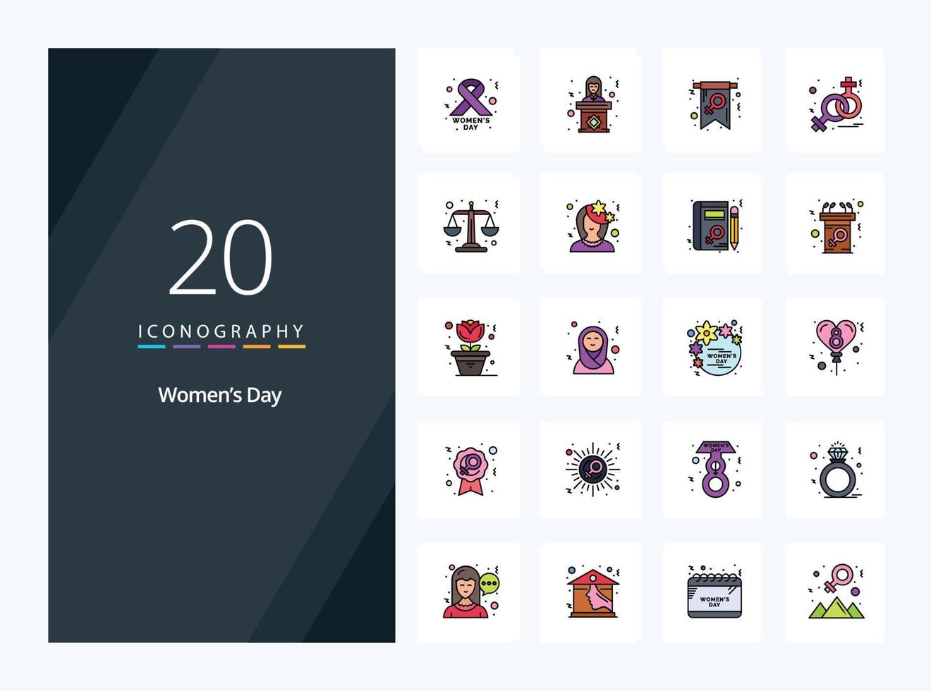 20 Womens Day line Filled icon for presentation vector