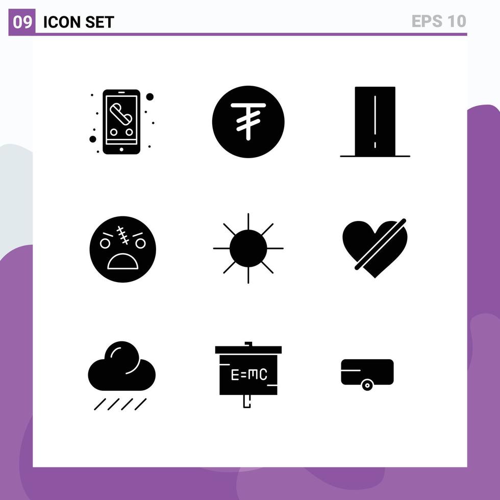 Set of 9 Commercial Solid Glyphs pack for circle spooky device scary dead Editable Vector Design Elements