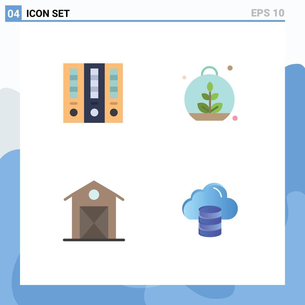 User Interface Pack of 4 Basic Flat Icons of archive barn finance plant house Editable Vector Design Elements