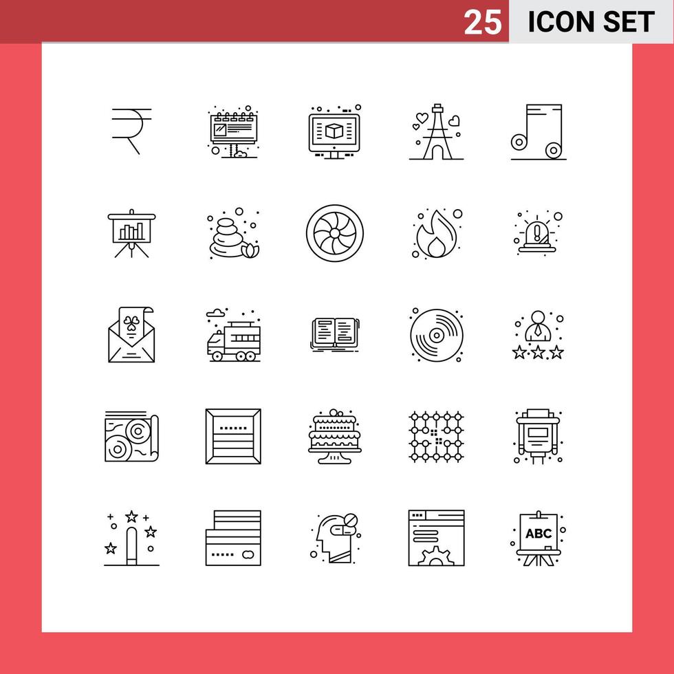 25 Universal Lines Set for Web and Mobile Applications school music computer wedding love Editable Vector Design Elements