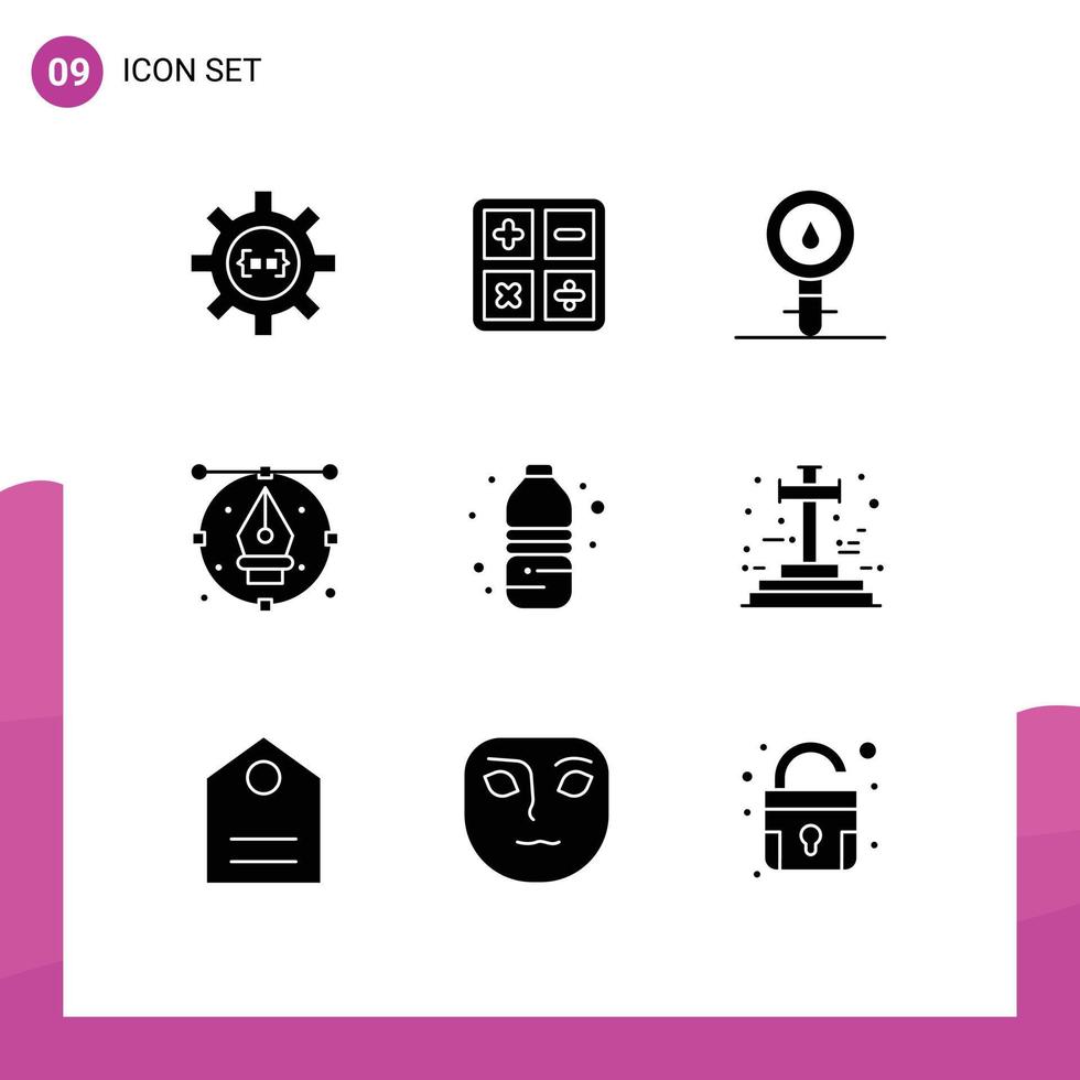 Universal Icon Symbols Group of 9 Modern Solid Glyphs of pen design formula art chemistry Editable Vector Design Elements