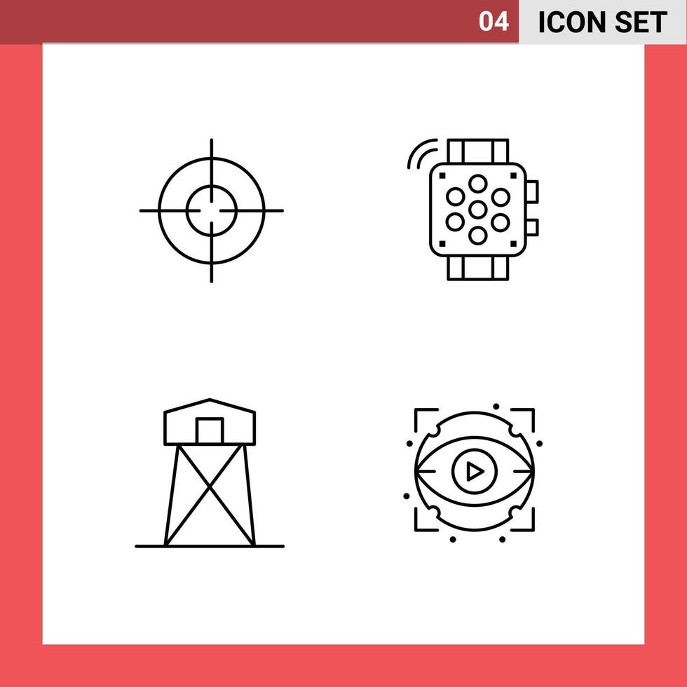 User Interface Pack of 4 Basic Filledline Flat Colors of target hunt watch education war Editable Vector Design Elements