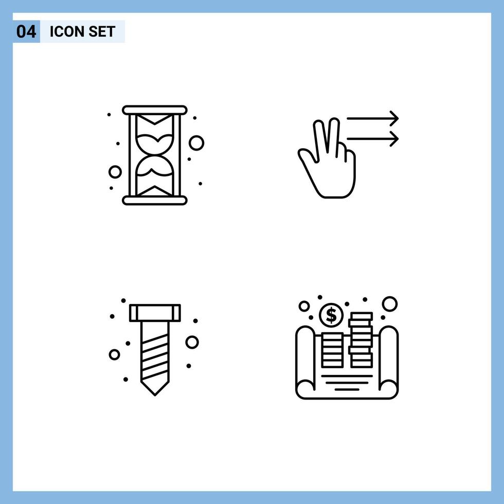 Mobile Interface Line Set of 4 Pictograms of glass cash fingers diy money Editable Vector Design Elements