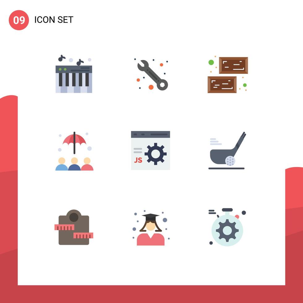 Set of 9 Modern UI Icons Symbols Signs for programming develop value coding umbrella Editable Vector Design Elements