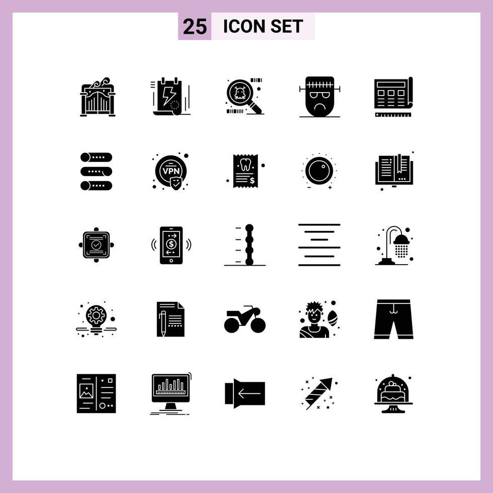Stock Vector Icon Pack of 25 Line Signs and Symbols for website blue spy ware blueprint frankenstein Editable Vector Design Elements