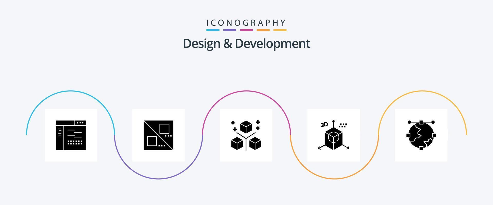 Design and Development Glyph 5 Icon Pack Including programing. development. coding. design. programing vector