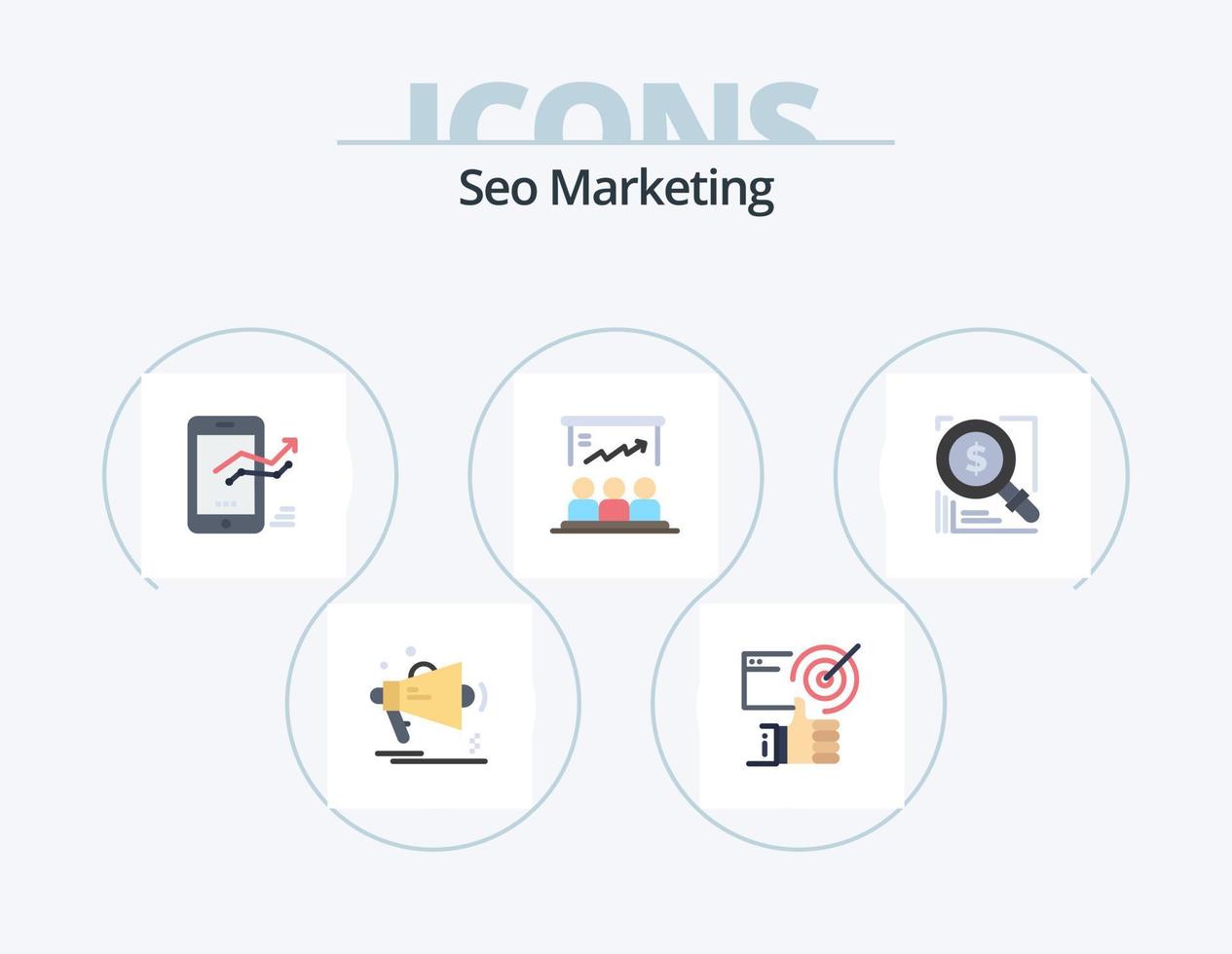 seo marketing flat icon pack 5 diseño de iconos. usuario. presentación. tumbas estadística móvil vector