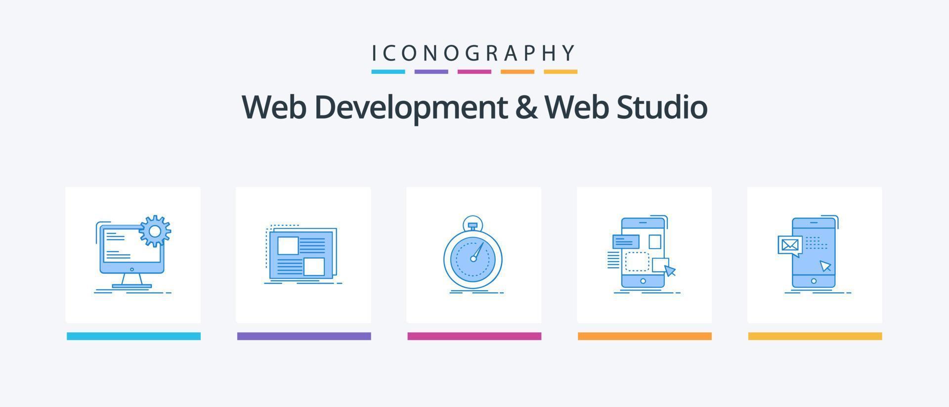 Web Development And Web Studio Blue 5 Icon Pack Including mobile. sport. page. speed. fast. Creative Icons Design vector