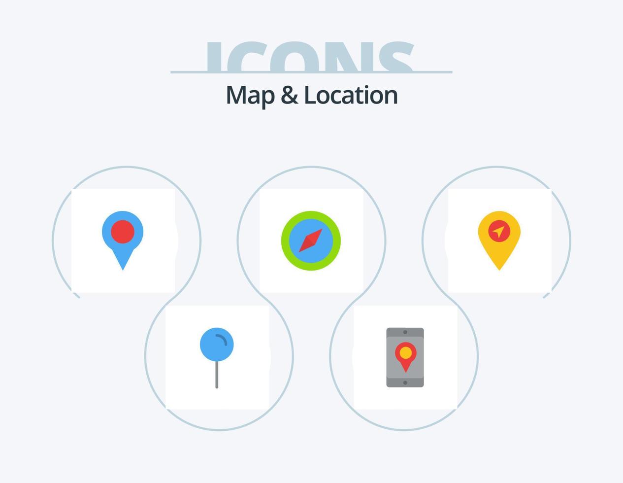 Map and Location Flat Icon Pack 5 Icon Design. pointer. location. location. map. compass vector
