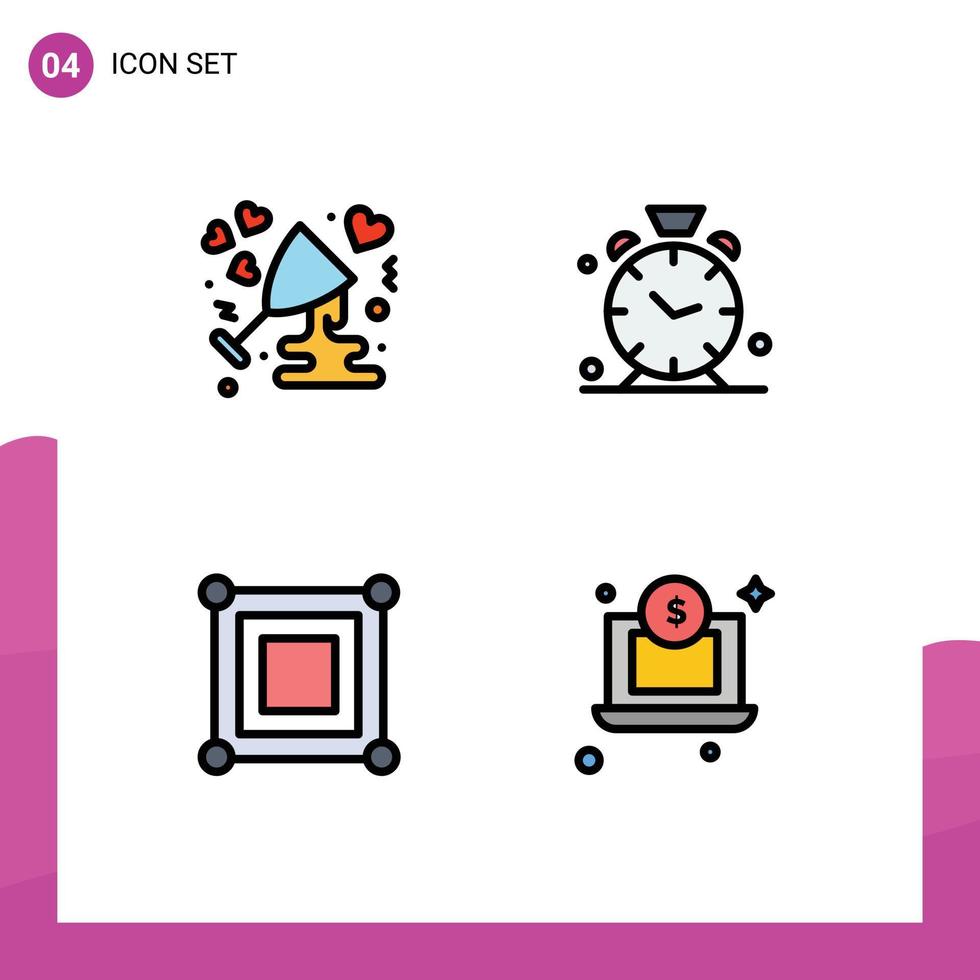 Pack of 4 creative Filledline Flat Colors of anniversary board love clock corner Editable Vector Design Elements