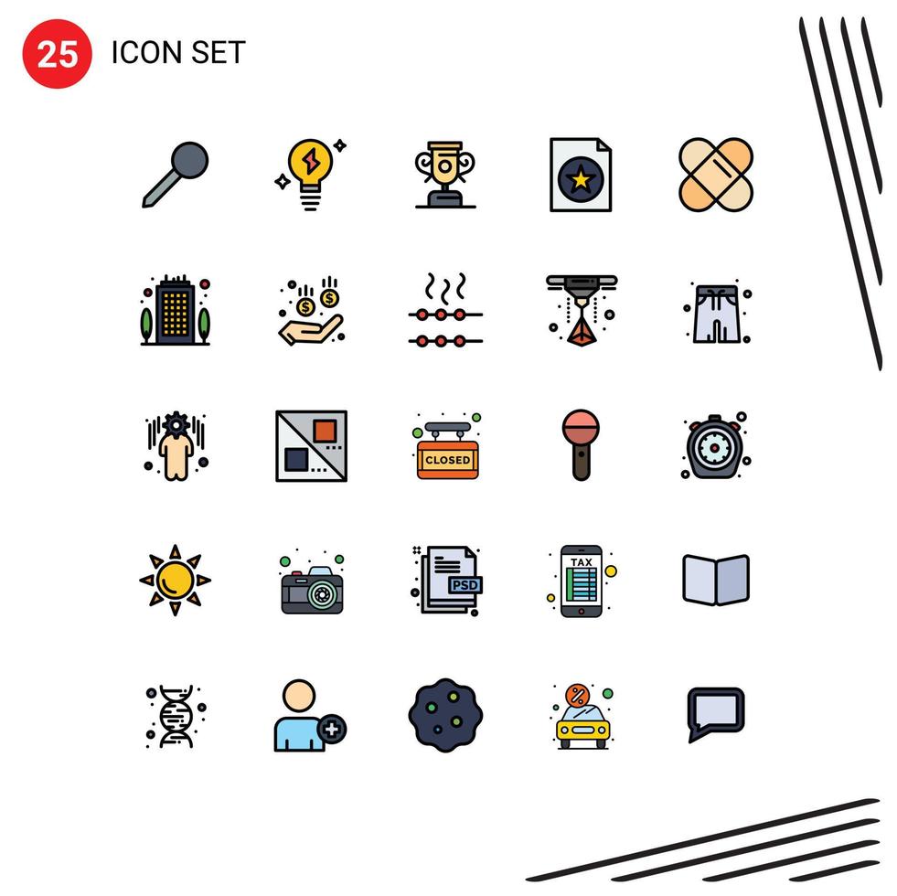 25 User Interface Filled line Flat Color Pack of modern Signs and Symbols of office building progress plaster file Editable Vector Design Elements