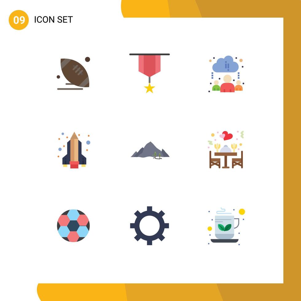 paquete de iconos de vector de stock de 9 signos y símbolos de línea para elementos de diseño de vector editables en línea de cohete de medalla de ciencia de paisaje