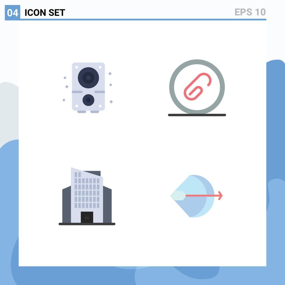 Group of 4 Modern Flat Icons Set for audio building sound extension skyscraper Editable Vector Design Elements