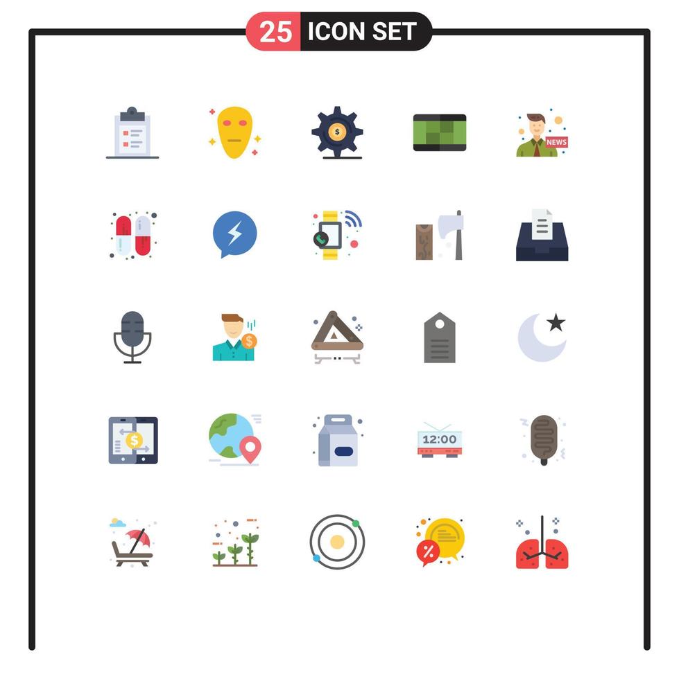 25 User Interface Flat Color Pack of modern Signs and Symbols of capsule media investment communication tennis Editable Vector Design Elements