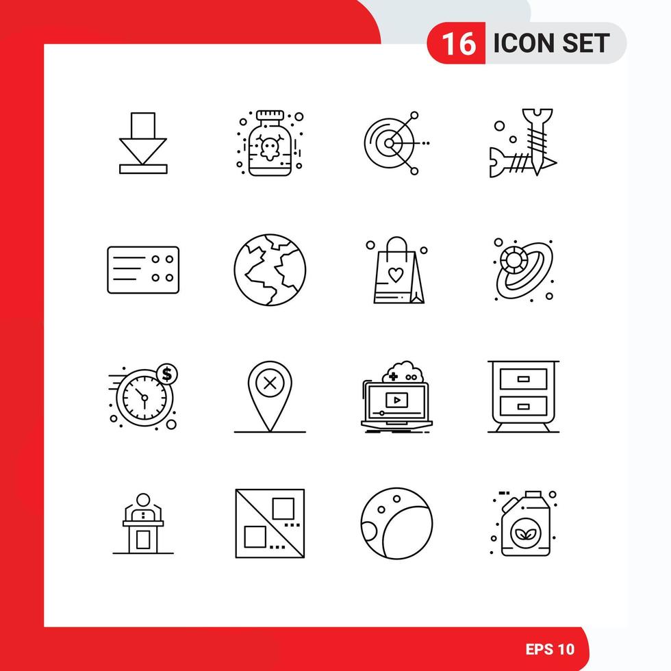 Set of 16 Commercial Outlines pack for earth ticket computing screws diy Editable Vector Design Elements